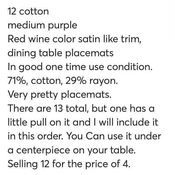 12 cotton purple and wine red dining table placemats - Picture 14 of 15